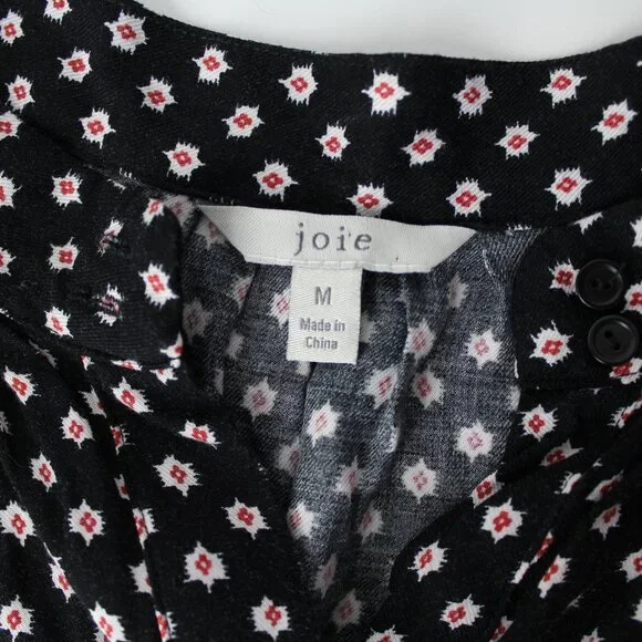 Joie Myune Tie Waist button down shirtdress black printed dolman sleeve Sz M - Picture 9 of 13